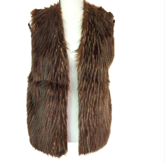 Pink Republic Jackets & Blazers - Pink Republic Faux Fur Open Front Fuzzy Sweater Vest LARGE Camel Tan Brown